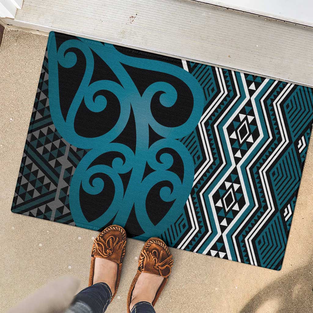 Maori Taniko Patterns Rubber Doormat Azure Patiki Motifs Mix Whakairo Ngaru LT7 - Polynesian Pride