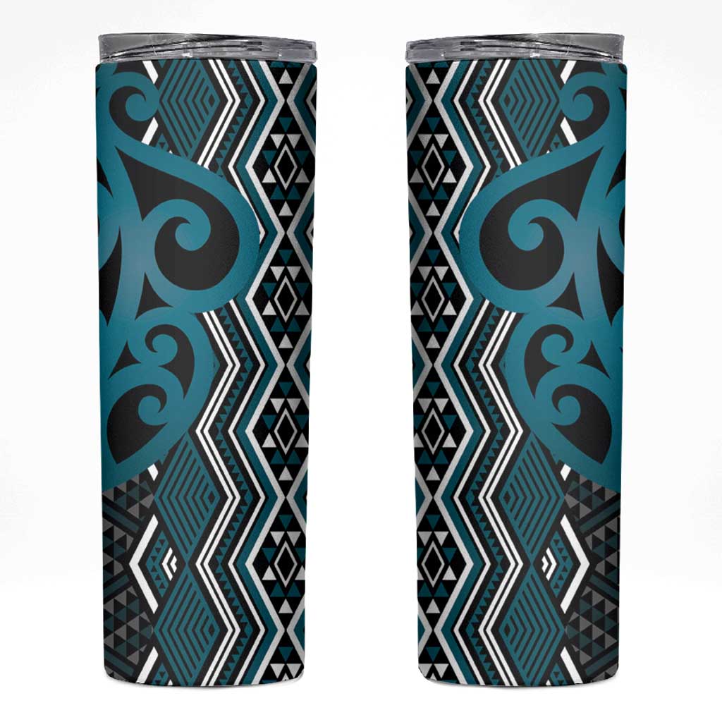 Maori Taniko Patterns Skinny Tumbler Azure Patiki Motifs Mix Whakairo Ngaru