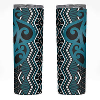 Maori Taniko Patterns Skinny Tumbler Azure Patiki Motifs Mix Whakairo Ngaru