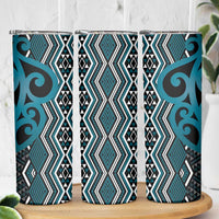 Maori Taniko Patterns Skinny Tumbler Azure Patiki Motifs Mix Whakairo Ngaru