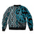 Maori Taniko Patterns Sleeve Zip Bomber Jacket Azure Patiki Motifs Mix Whakairo Ngaru