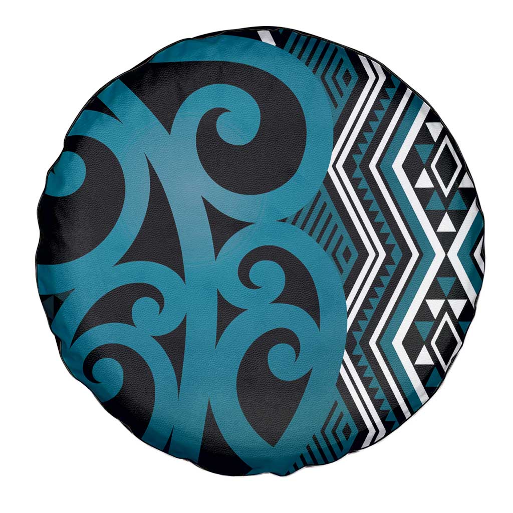 Maori Taniko Patterns Spare Tire Cover Azure Patiki Motifs Mix Whakairo Ngaru
