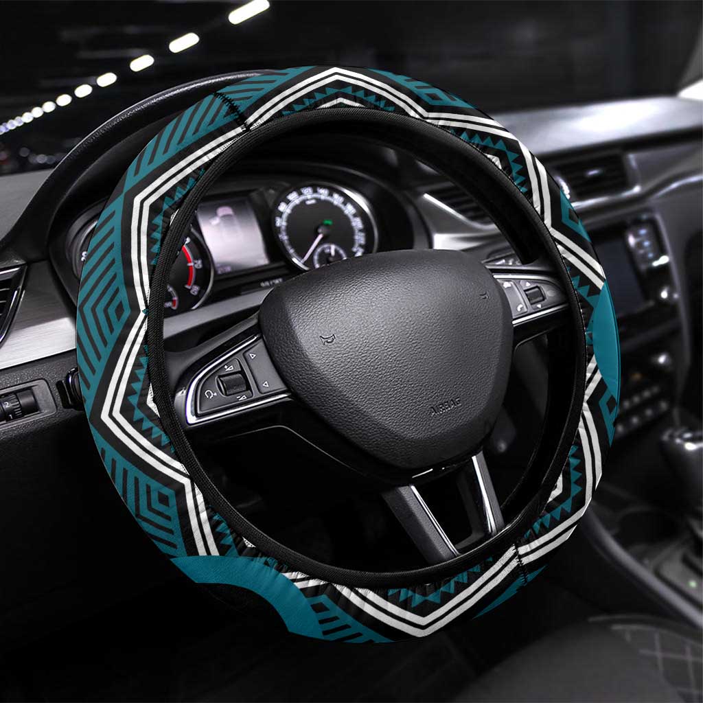 Maori Taniko Patterns Steering Wheel Cover Azure Patiki Motifs Mix Whakairo Ngaru LT7 Universal Fit Azure - Polynesian Pride