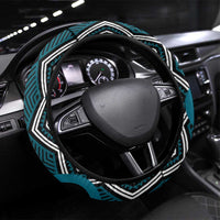 Maori Taniko Patterns Steering Wheel Cover Azure Patiki Motifs Mix Whakairo Ngaru LT7 Universal Fit Azure - Polynesian Pride