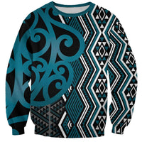 Maori Taniko Patterns Sweatshirt Azure Patiki Motifs Mix Whakairo Ngaru LT7 Unisex Azure - Polynesian Pride