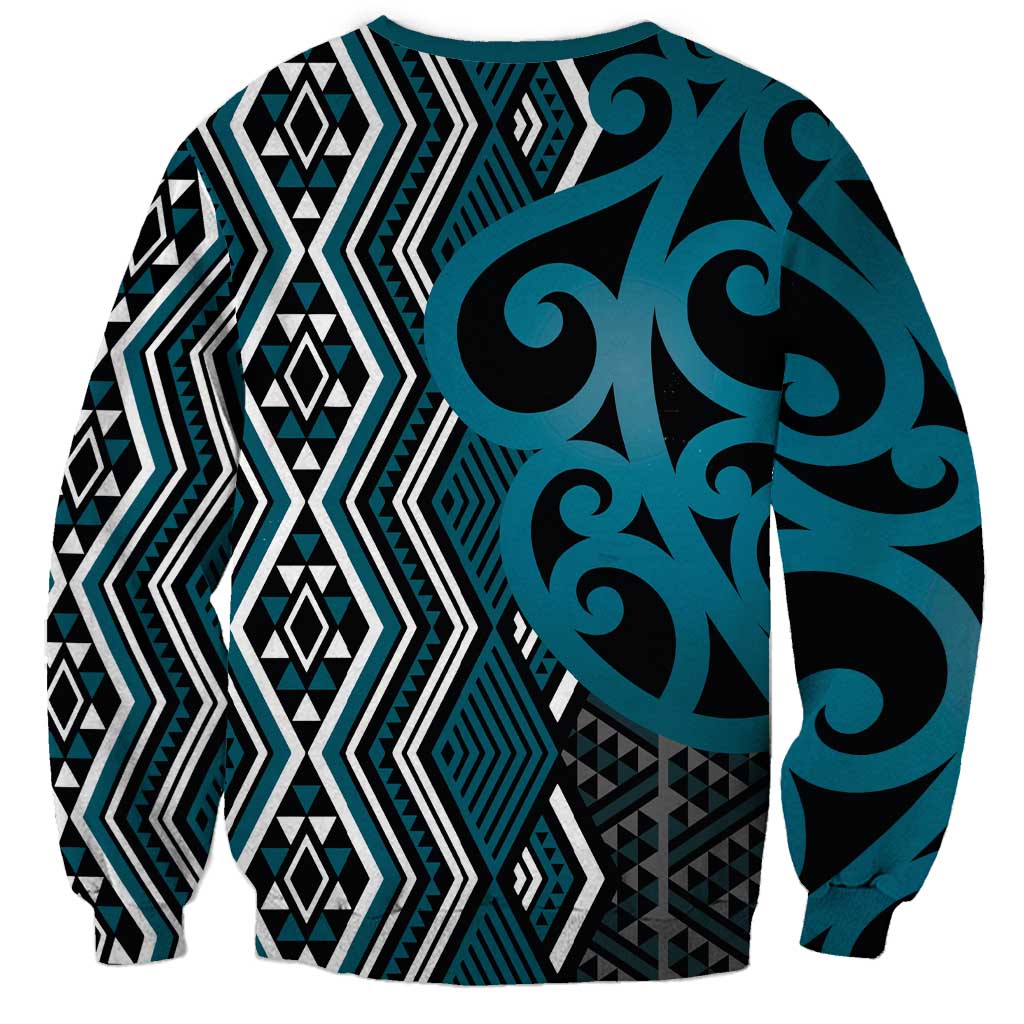 Maori Taniko Patterns Sweatshirt Azure Patiki Motifs Mix Whakairo Ngaru LT7 - Polynesian Pride
