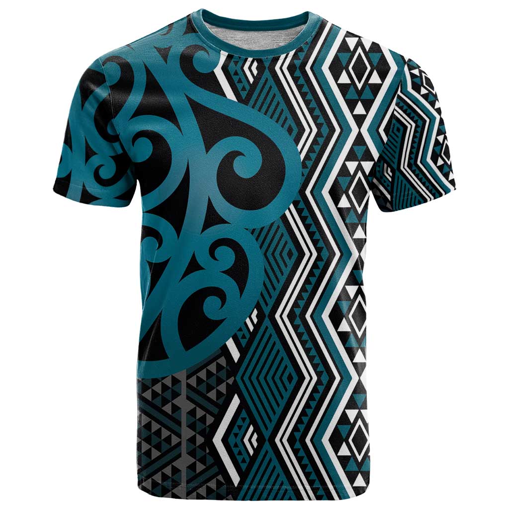 Maori Taniko Patterns T Shirt Azure Patiki Motifs Mix Whakairo Ngaru