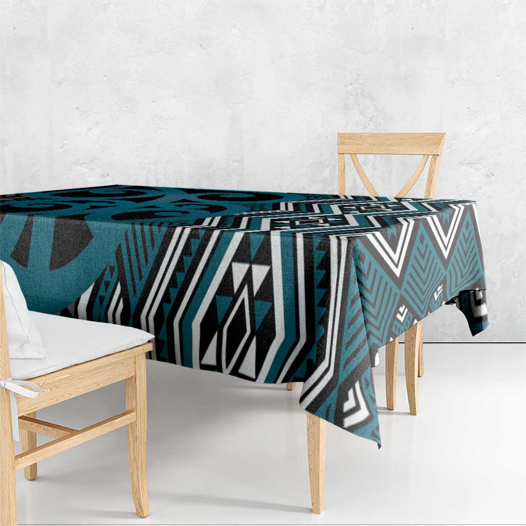 Maori Taniko Patterns Tablecloth Azure Patiki Motifs Mix Whakairo Ngaru LT7 - Polynesian Pride