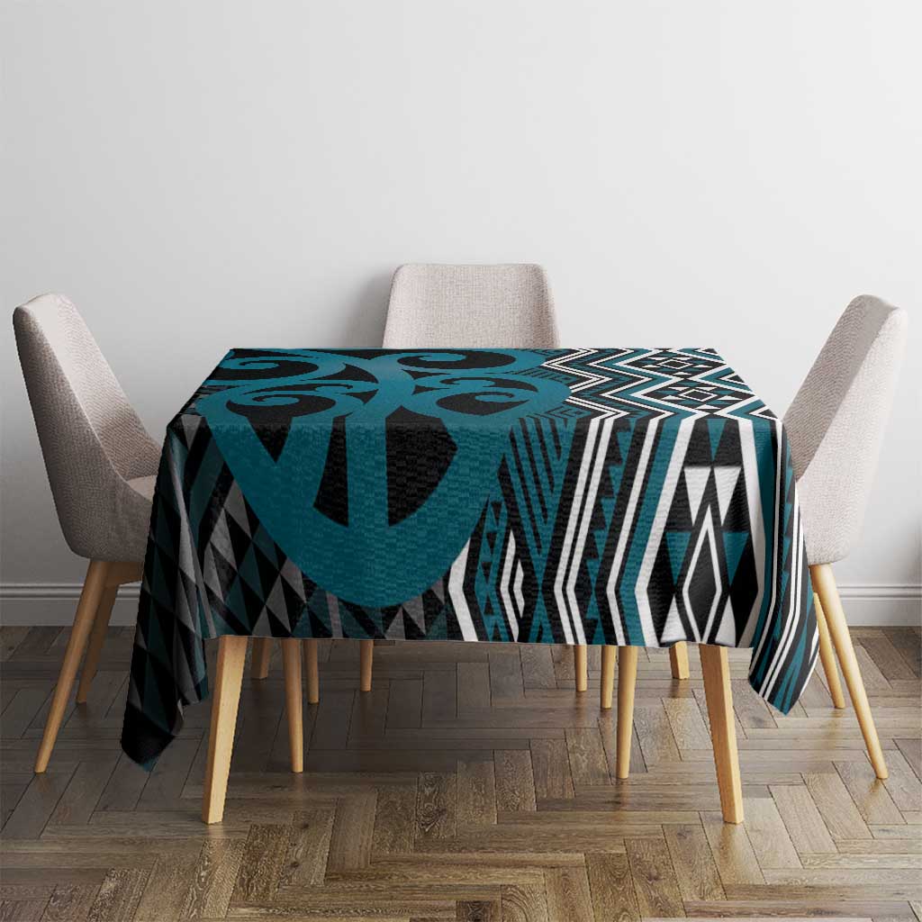 Maori Taniko Patterns Tablecloth Azure Patiki Motifs Mix Whakairo Ngaru LT7 - Polynesian Pride
