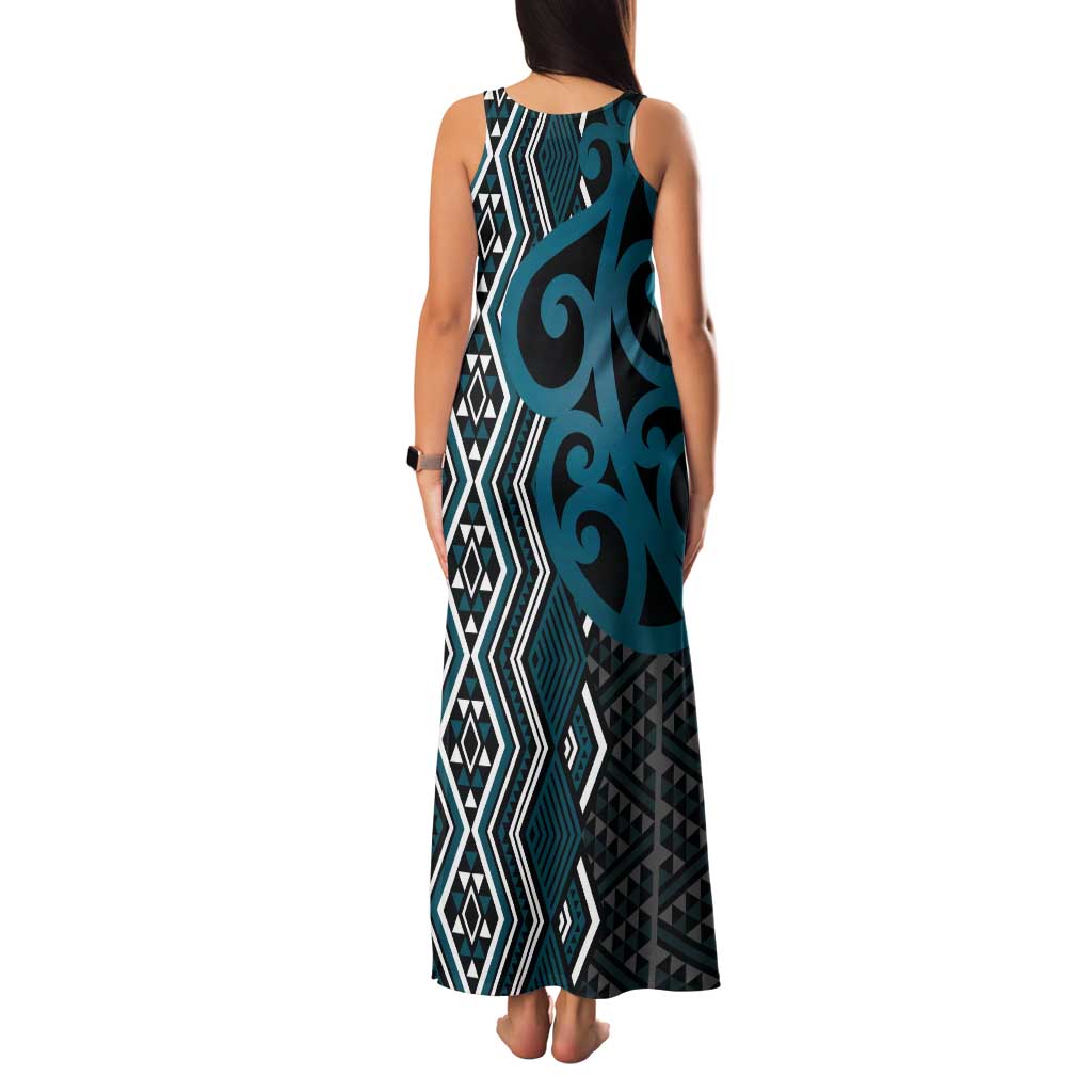 Maori Taniko Patterns Tank Maxi Dress Azure Patiki Motifs Mix Whakairo Ngaru LT7 - Polynesian Pride