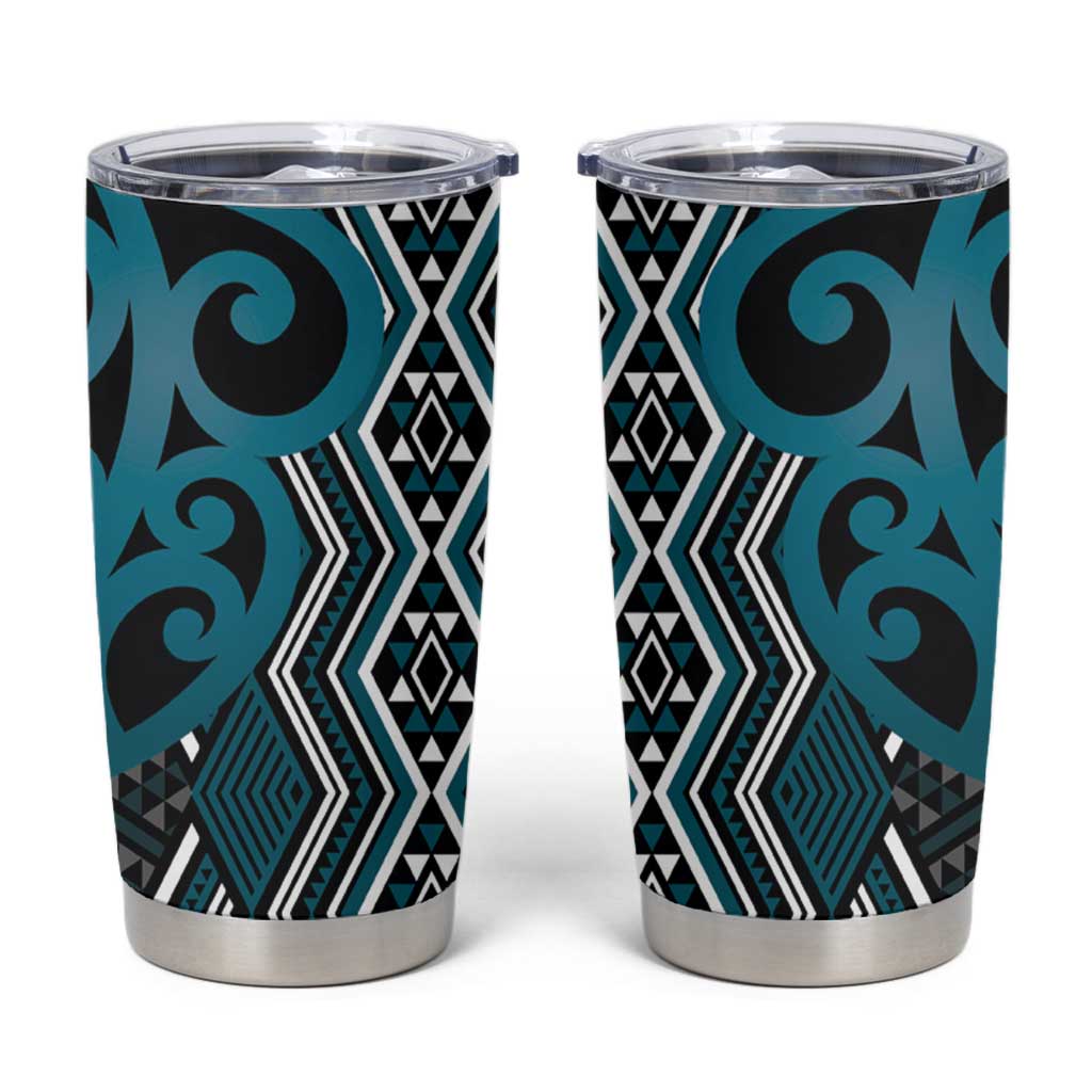 Maori Taniko Patterns Tumbler Cup Azure Patiki Motifs Mix Whakairo Ngaru