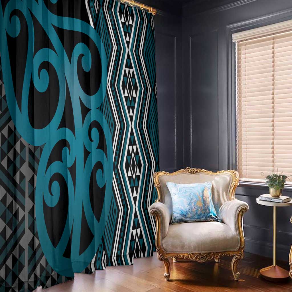 Maori Taniko Patterns Window Curtain Azure Patiki Motifs Mix Whakairo Ngaru LT7 - Polynesian Pride