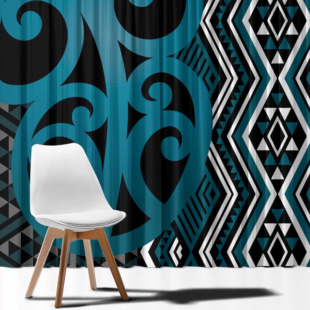 Maori Taniko Patterns Window Curtain Azure Patiki Motifs Mix Whakairo Ngaru LT7 - Polynesian Pride