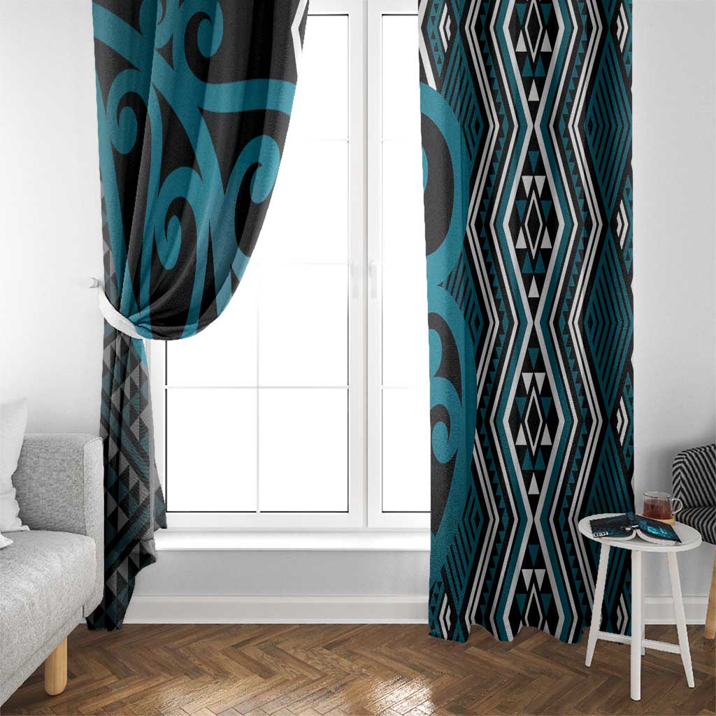 Maori Taniko Patterns Window Curtain Azure Patiki Motifs Mix Whakairo Ngaru LT7 - Polynesian Pride