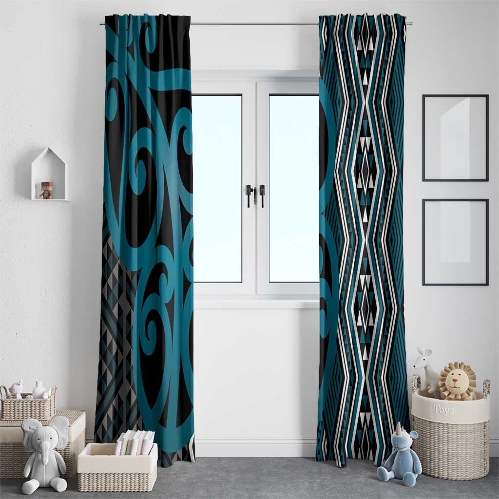 Maori Taniko Patterns Window Curtain Azure Patiki Motifs Mix Whakairo Ngaru LT7 - Polynesian Pride