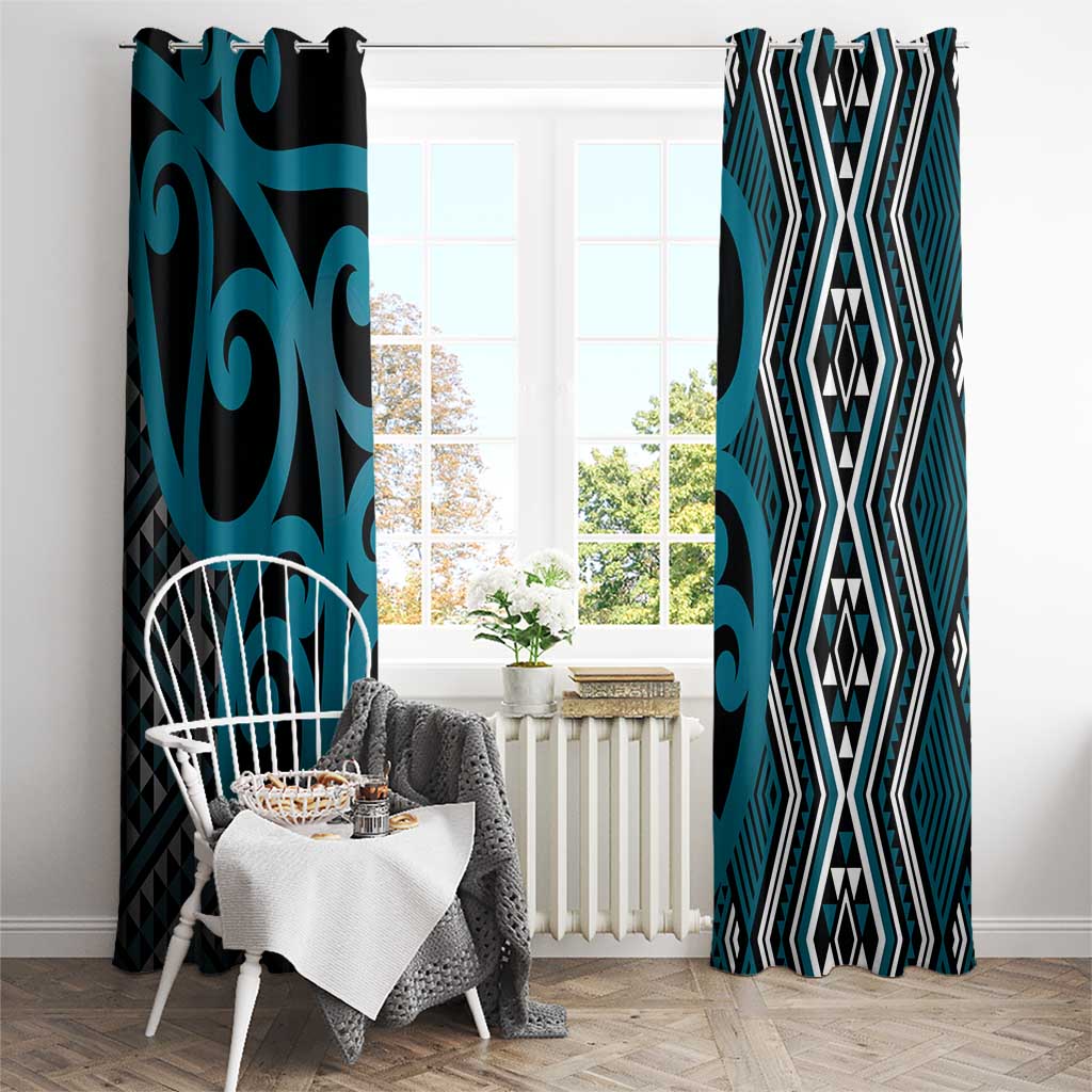 Maori Taniko Patterns Window Curtain Azure Patiki Motifs Mix Whakairo Ngaru LT7 - Polynesian Pride