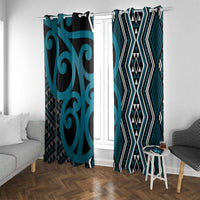 Maori Taniko Patterns Window Curtain Azure Patiki Motifs Mix Whakairo Ngaru LT7 With Grommets Azure - Polynesian Pride
