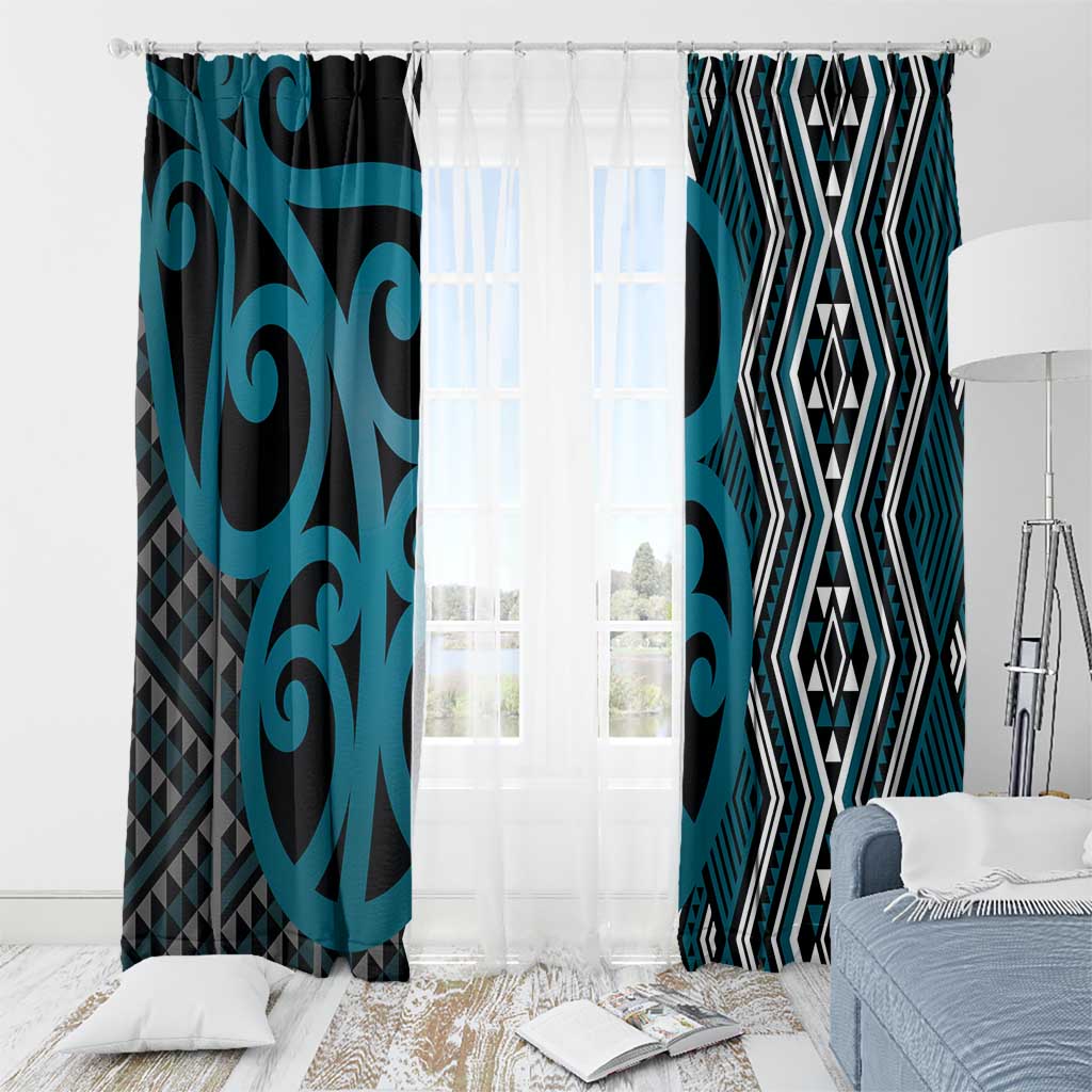 Maori Taniko Patterns Window Curtain Azure Patiki Motifs Mix Whakairo Ngaru LT7 - Polynesian Pride