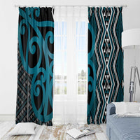 Maori Taniko Patterns Window Curtain Azure Patiki Motifs Mix Whakairo Ngaru LT7 - Polynesian Pride