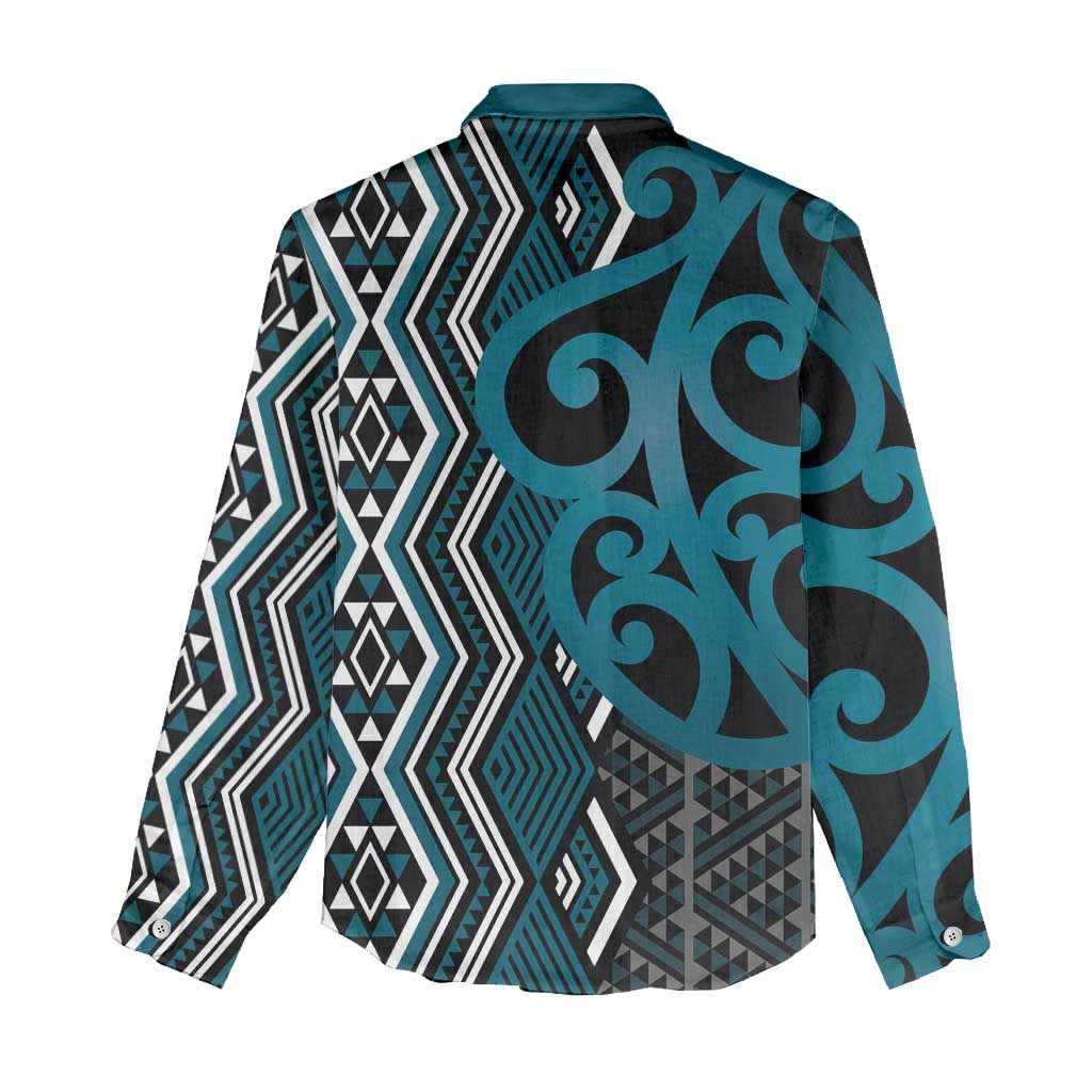 Maori Taniko Patterns Women Casual Shirt Azure Patiki Motifs Mix Whakairo Ngaru