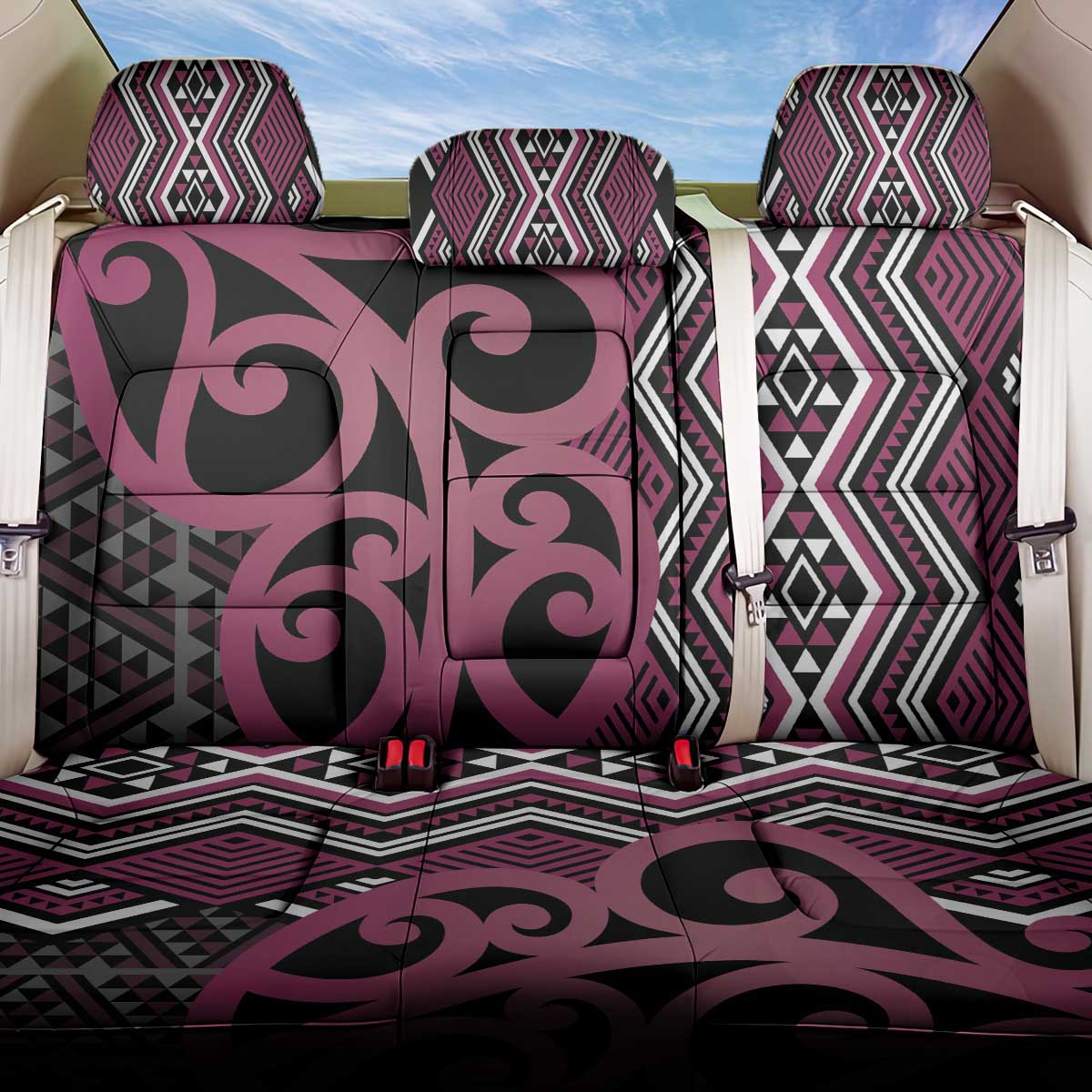 Maori Taniko Patterns Back Car Seat Cover Pink Patiki Motifs Mix Whakairo Ngaru