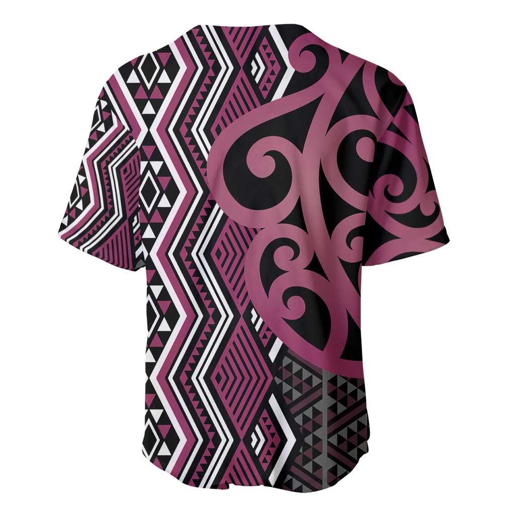 Maori Taniko Patterns Baseball Jersey Pink Patiki Motifs Mix Whakairo Ngaru