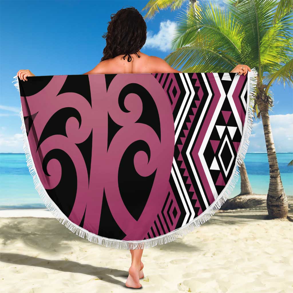 Maori Taniko Patterns Beach Blanket Pink Patiki Motifs Mix Whakairo Ngaru LT7 - Polynesian Pride