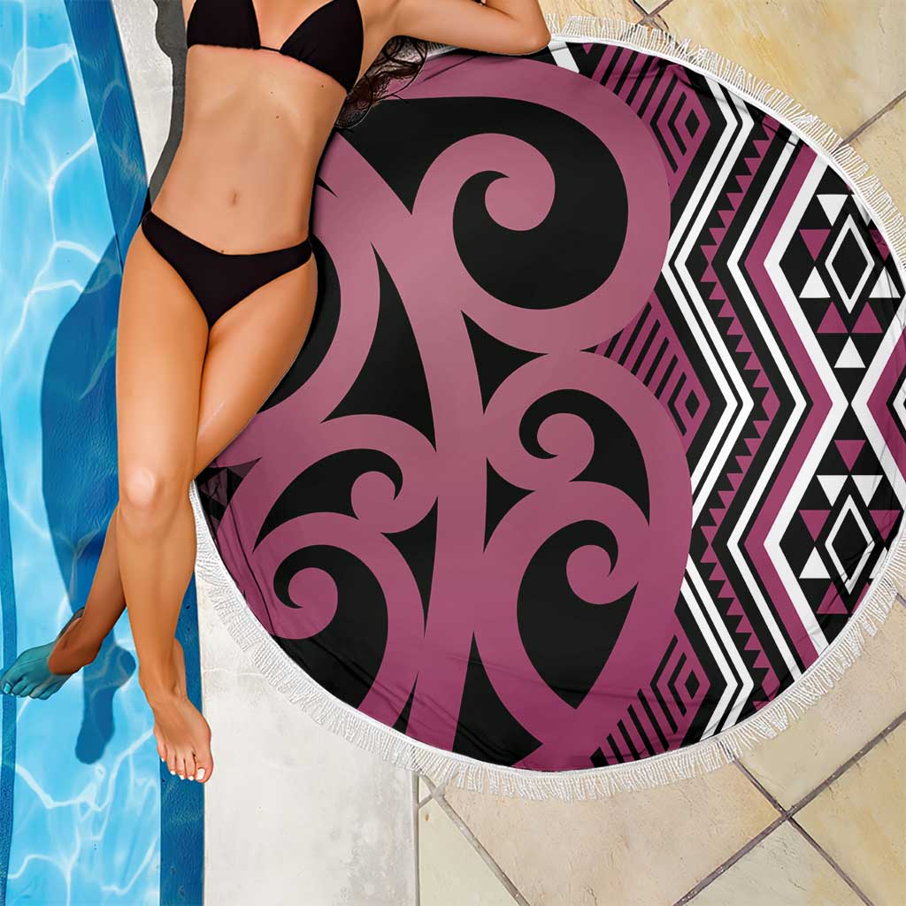 Maori Taniko Patterns Beach Blanket Pink Patiki Motifs Mix Whakairo Ngaru LT7 - Polynesian Pride