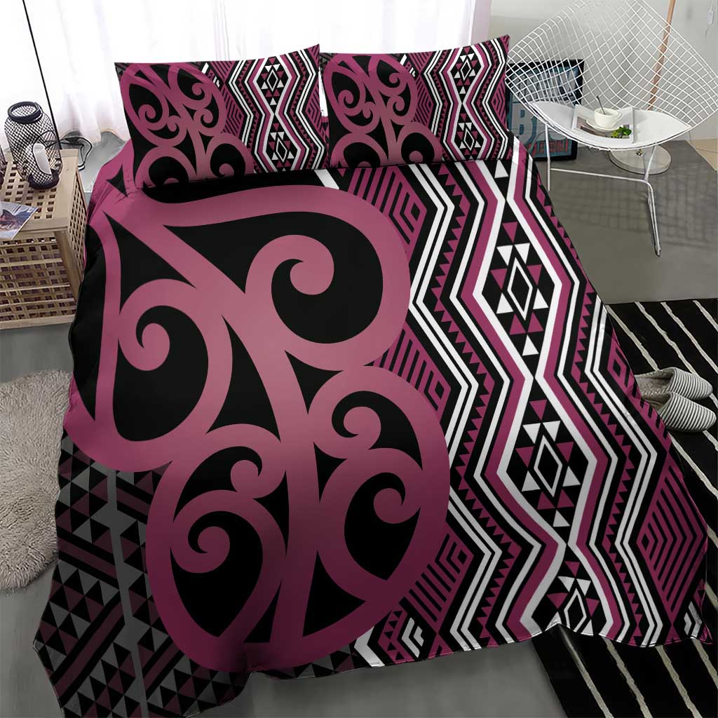 Maori Taniko Patterns Bedding Set Pink Patiki Motifs Mix Whakairo Ngaru