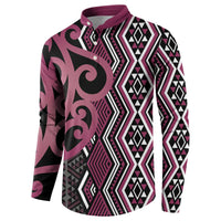 Maori Taniko Patterns Button Sweatshirt Pink Patiki Motifs Mix Whakairo Ngaru LT7 - Polynesian Pride