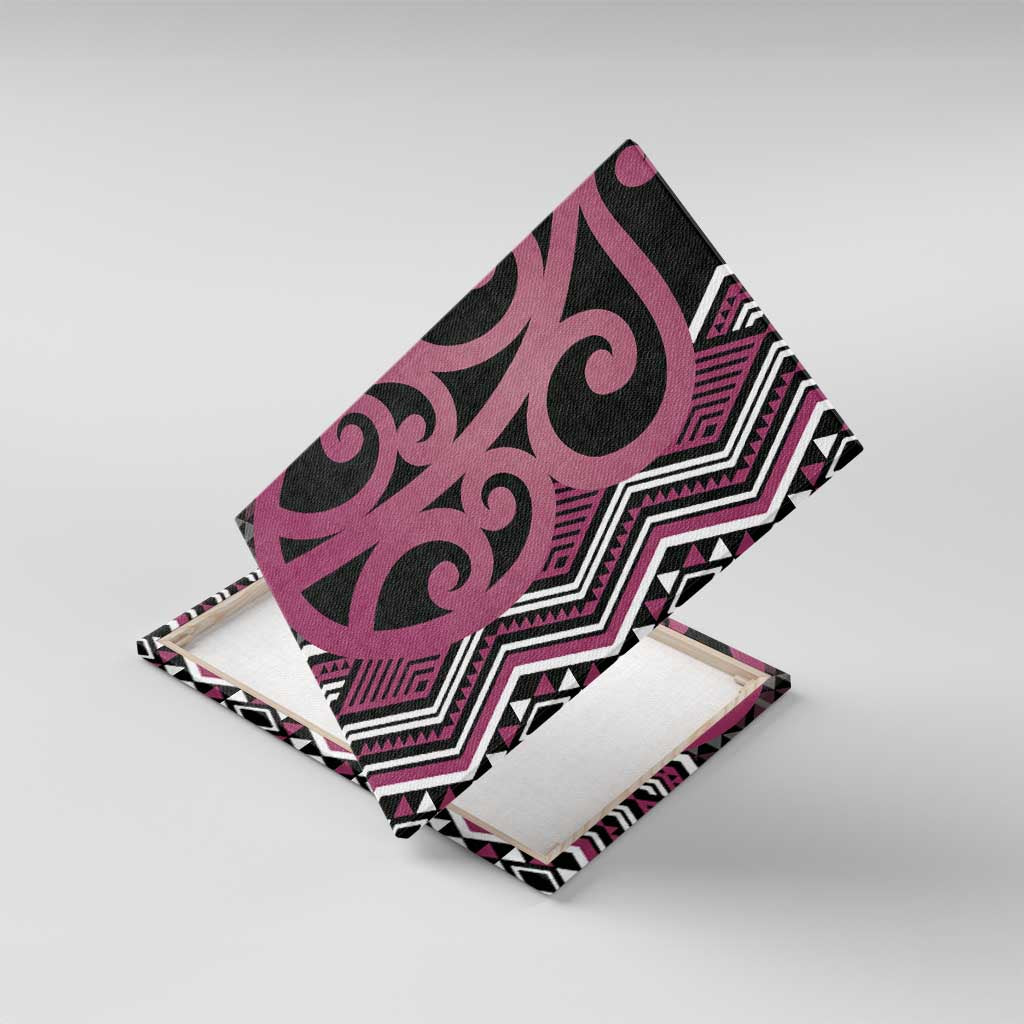 Maori Taniko Patterns Canvas Wall Art Pink Patiki Motifs Mix Whakairo Ngaru LT7 With Frame Pink - Polynesian Pride