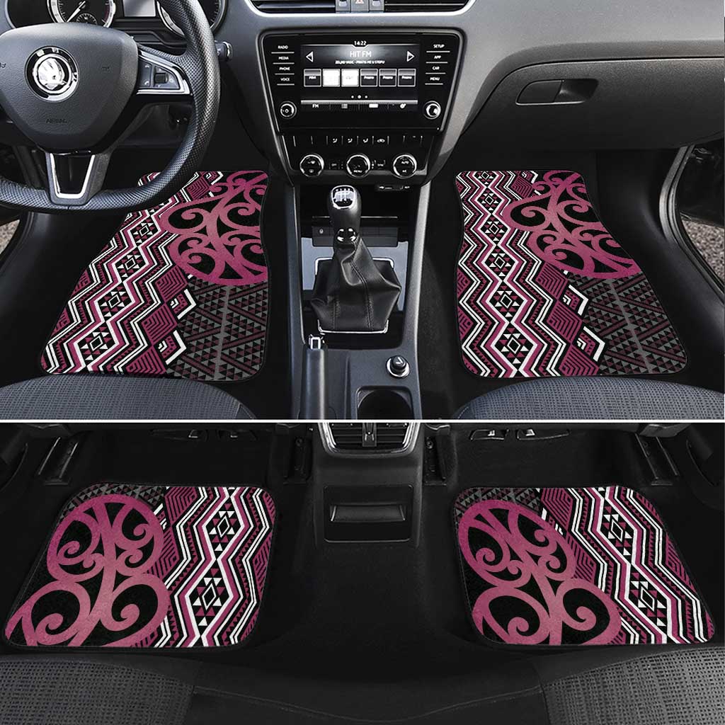 Maori Taniko Patterns Car Mats Pink Patiki Motifs Mix Whakairo Ngaru LT7 Set 4pcs Pink - Polynesian Pride
