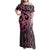 Maori Taniko Patterns Family Matching Off Shoulder Maxi Dress and Hawaiian Shirt Pink Patiki Motifs Mix Whakairo Ngaru