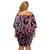 Maori Taniko Patterns Family Matching Off Shoulder Short Dress and Hawaiian Shirt Pink Patiki Motifs Mix Whakairo Ngaru