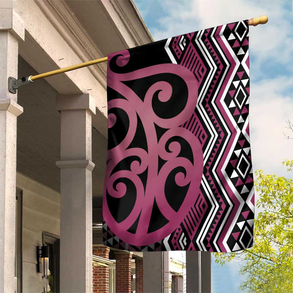 Maori Taniko Patterns Garden Flag Pink Patiki Motifs Mix Whakairo Ngaru LT7 House Flag Pink - Polynesian Pride