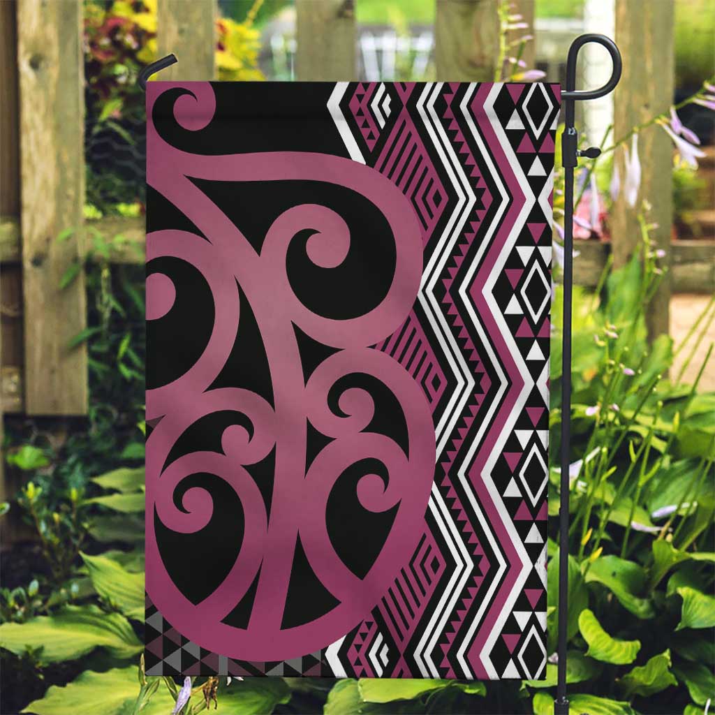 Maori Taniko Patterns Garden Flag Pink Patiki Motifs Mix Whakairo Ngaru LT7 Garden Flag Pink - Polynesian Pride