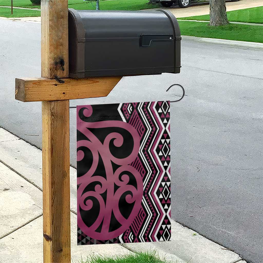 Maori Taniko Patterns Garden Flag Pink Patiki Motifs Mix Whakairo Ngaru LT7 - Polynesian Pride