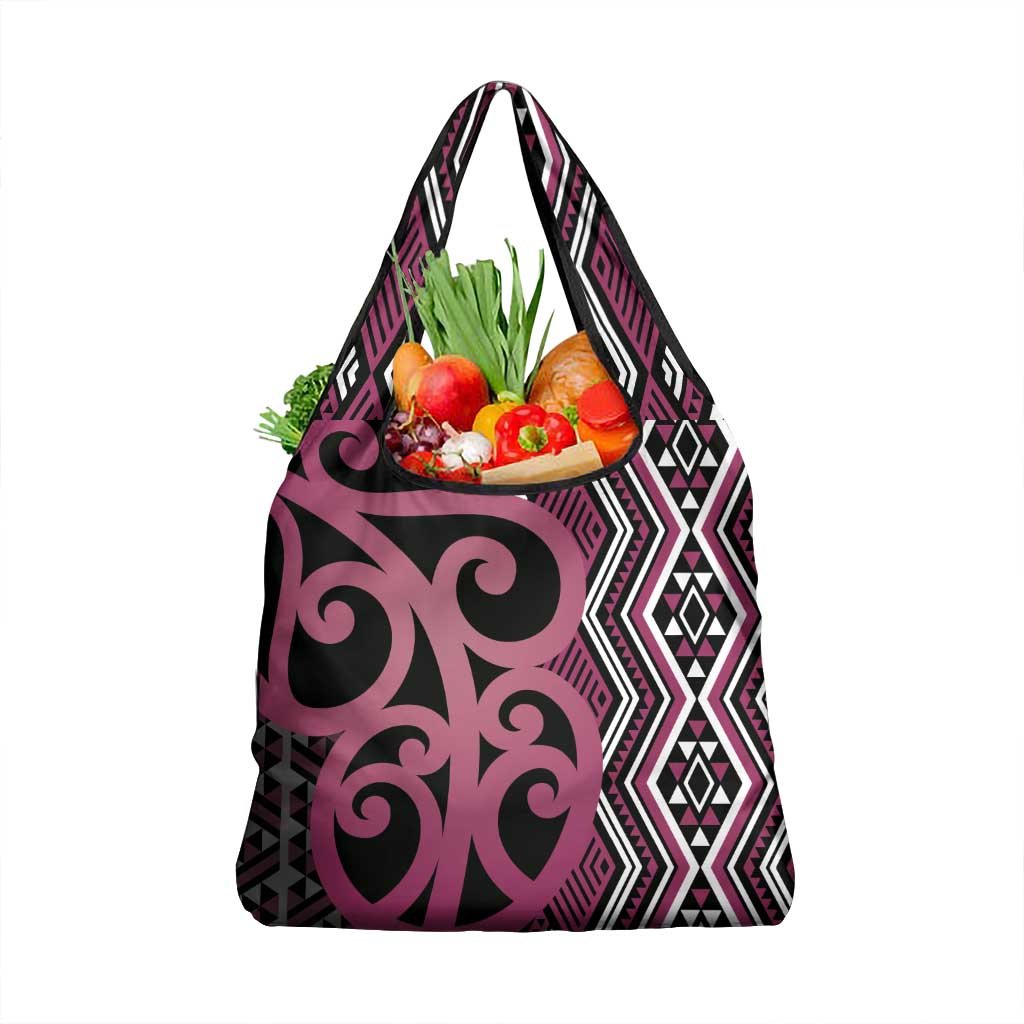 Maori Taniko Patterns Grocery Bag Pink Patiki Motifs Mix Whakairo Ngaru