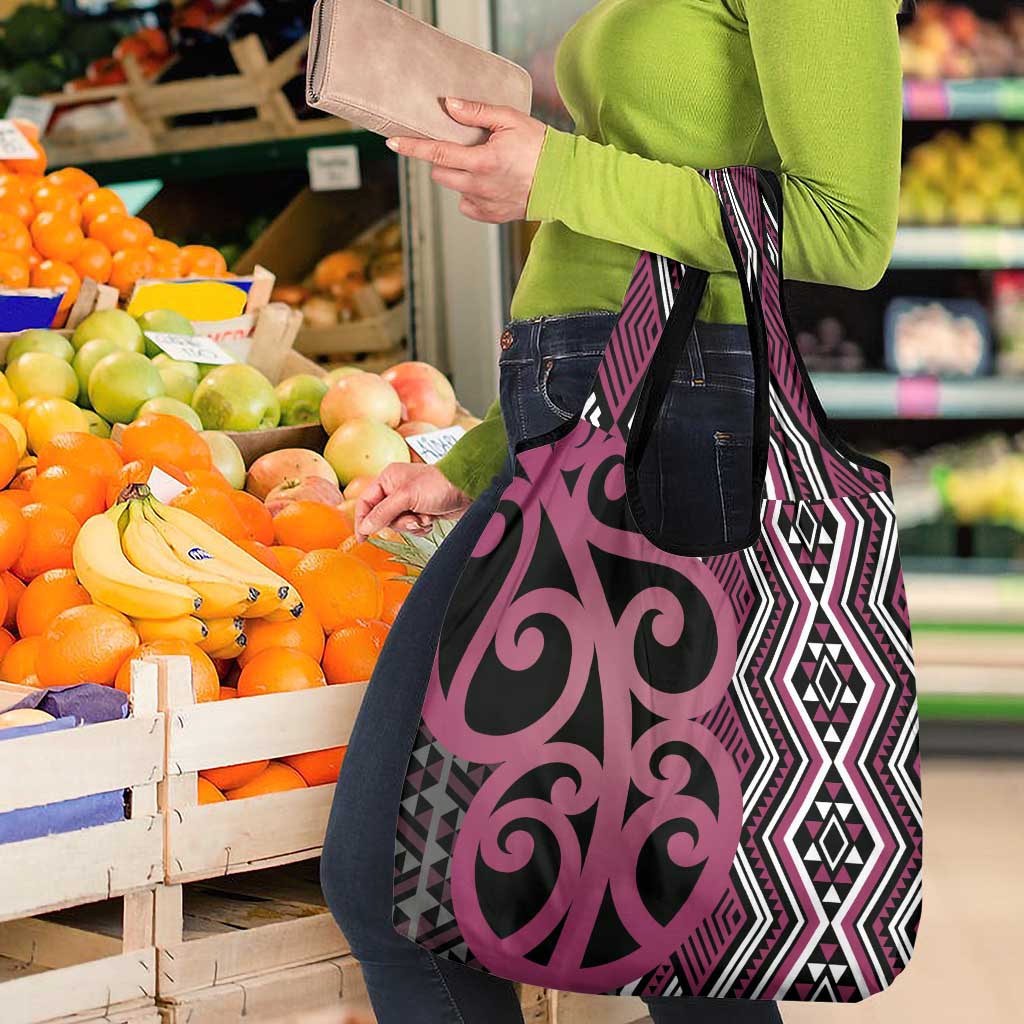 Maori Taniko Patterns Grocery Bag Pink Patiki Motifs Mix Whakairo Ngaru