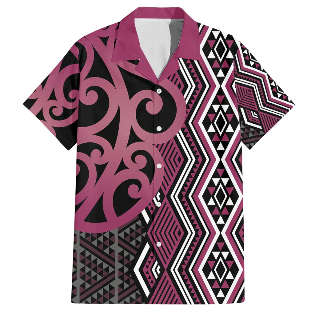 Maori Taniko Patterns Hawaiian Shirt Pink Patiki Motifs Mix Whakairo Ngaru LT7 Pink - Polynesian Pride