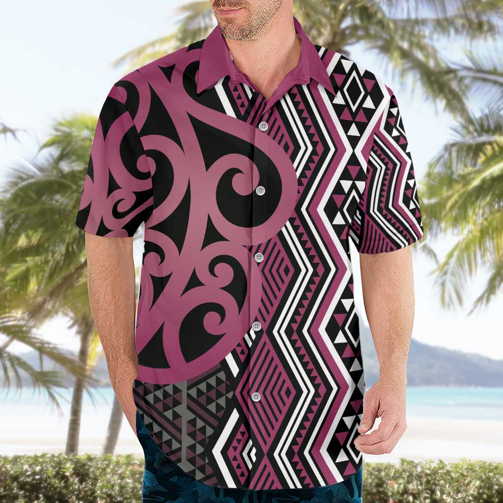 Maori Taniko Patterns Hawaiian Shirt Pink Patiki Motifs Mix Whakairo Ngaru LT7 - Polynesian Pride