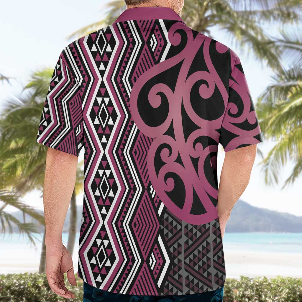 Maori Taniko Patterns Hawaiian Shirt Pink Patiki Motifs Mix Whakairo Ngaru LT7 - Polynesian Pride