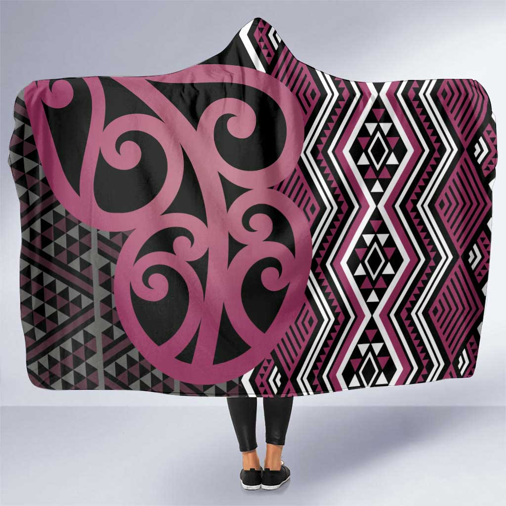Maori Taniko Patterns Hooded Blanket Pink Patiki Motifs Mix Whakairo Ngaru LT7 One Size Pink - Polynesian Pride