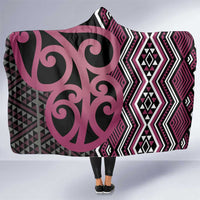 Maori Taniko Patterns Hooded Blanket Pink Patiki Motifs Mix Whakairo Ngaru LT7 One Size Pink - Polynesian Pride