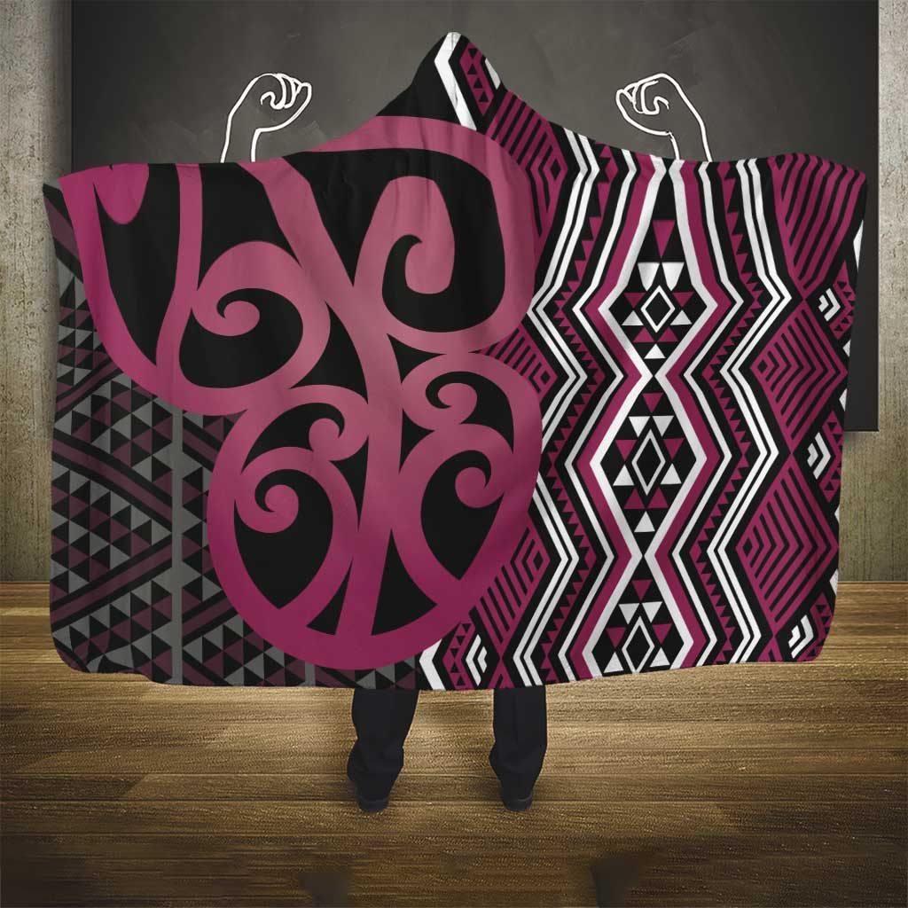 Maori Taniko Patterns Hooded Blanket Pink Patiki Motifs Mix Whakairo Ngaru LT7 - Polynesian Pride