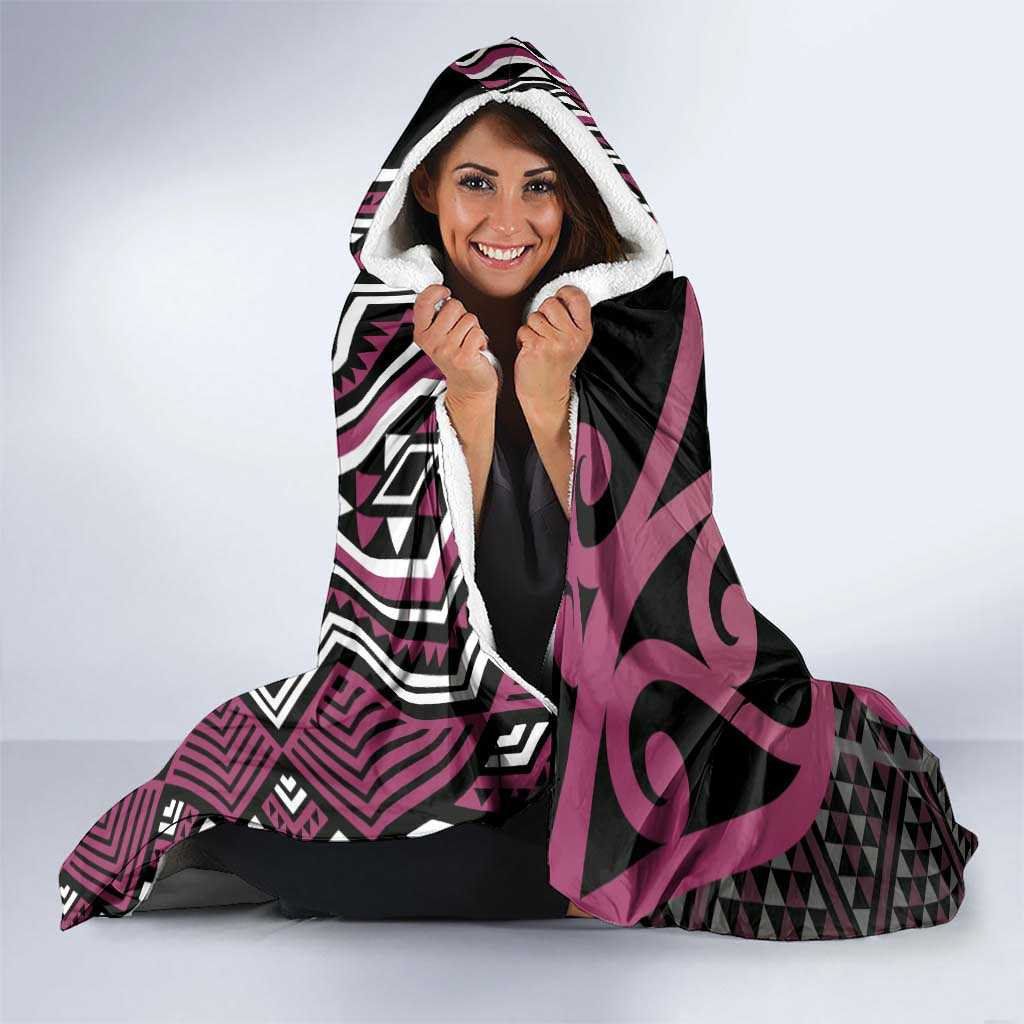 Maori Taniko Patterns Hooded Blanket Pink Patiki Motifs Mix Whakairo Ngaru LT7 - Polynesian Pride