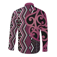 Maori Taniko Patterns Long Sleeve Button Shirt Pink Patiki Motifs Mix Whakairo Ngaru LT7 - Polynesian Pride