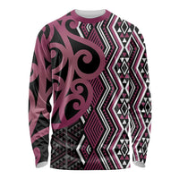 Maori Taniko Patterns Long Sleeve Shirt Pink Patiki Motifs Mix Whakairo Ngaru LT7 Unisex Pink - Polynesian Pride