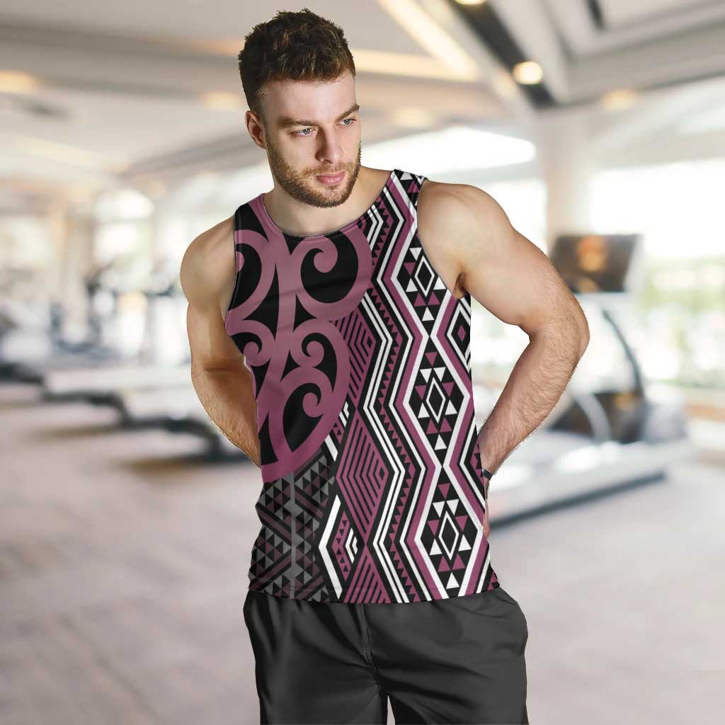 Maori Taniko Patterns Men Tank Top Pink Patiki Motifs Mix Whakairo Ngaru LT7 Pink - Polynesian Pride