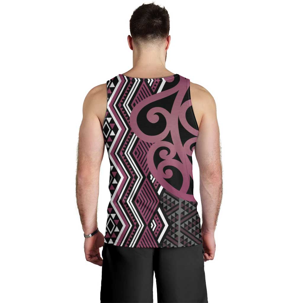 Maori Taniko Patterns Men Tank Top Pink Patiki Motifs Mix Whakairo Ngaru LT7 - Polynesian Pride